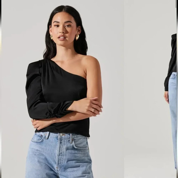 ASTR The Label Asymetrical Puff Sleeve Top NWT - Picture 1 of 12